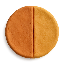 split-circle stylized as claymation