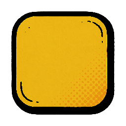 rounded-square stylized as comic