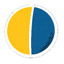 split-circle stylized as comic