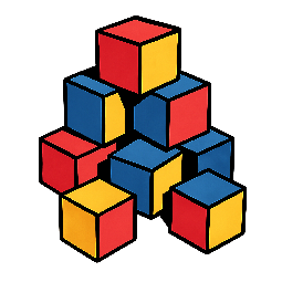 stacked-cubes stylized as comic