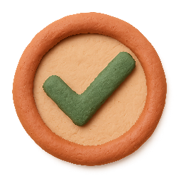 checkmark-in-circle stylized as claymation