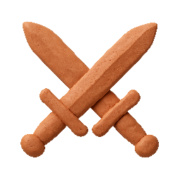crossed-swords stylized as claymation
