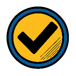 checkmark-in-circle stylized as comic