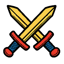 crossed-swords stylized as comic