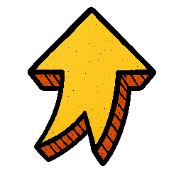 level-up-arrow stylized as comic