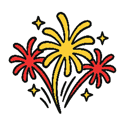 success-fireworks stylized as comic