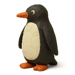 penguin stylized as claymation