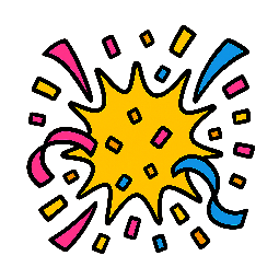 confetti-burst stylized as comic