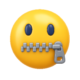 zipper-mouth-face stylized as shiny