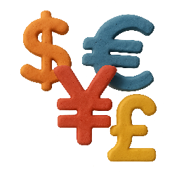 currency-symbols stylized as claymation