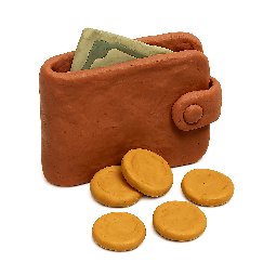 wallet-with-coins stylized as claymation