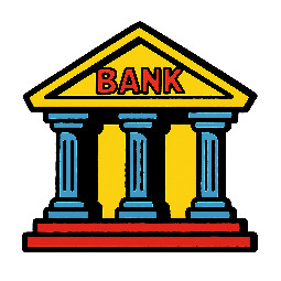 bank-building stylized as comic