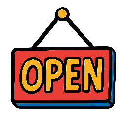 open-sign stylized as comic