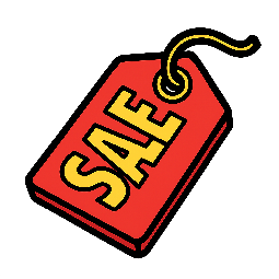 sale-tag stylized as comic