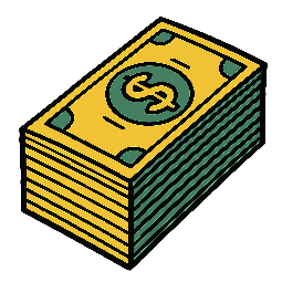 stack-of-bills stylized as comic
