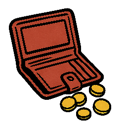 wallet-with-coins stylized as comic