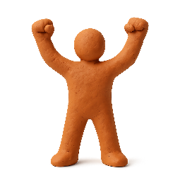 victory-pose stylized as claymation