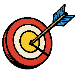 arrow-hitting-target stylized as comic