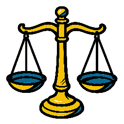scale-of-justice stylized as comic