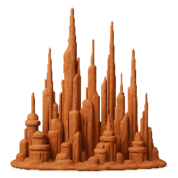 futuristic-city stylized as claymation