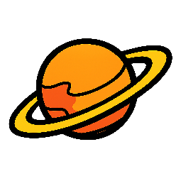 planet-with-rings stylized as comic