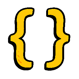 code-brackets stylized as comic