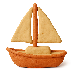 sailboat stylized as claymation